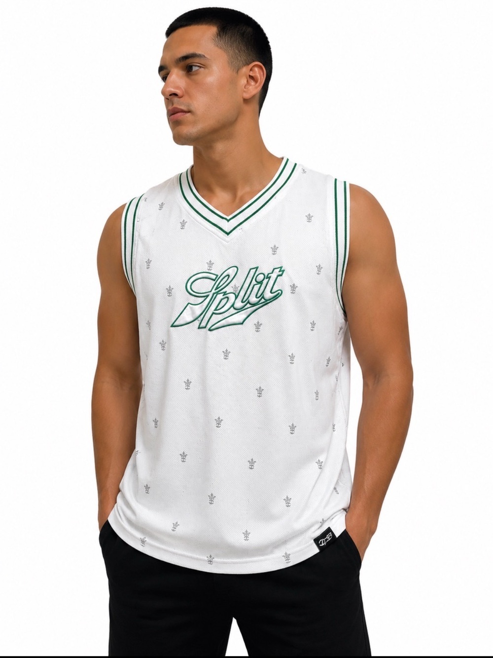 split White and Green Mesh Sleeveless Jersey